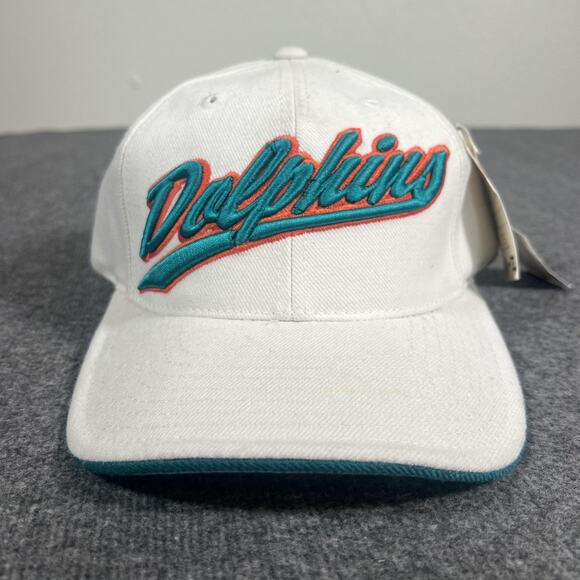 Miami Dolphins Men's Hat Cap Strap Back White Teal NFL Football Script Throwback - Picture 1 of 11